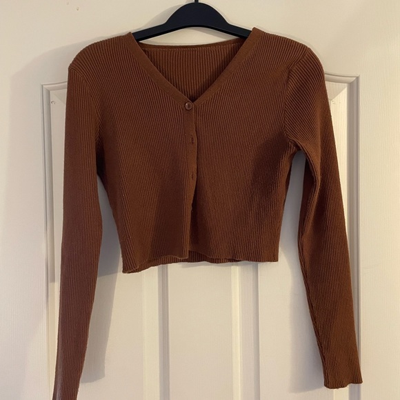 SHEIN Brown Ribbed Long Sleeve Button Cardigan - Picture 1 of 2